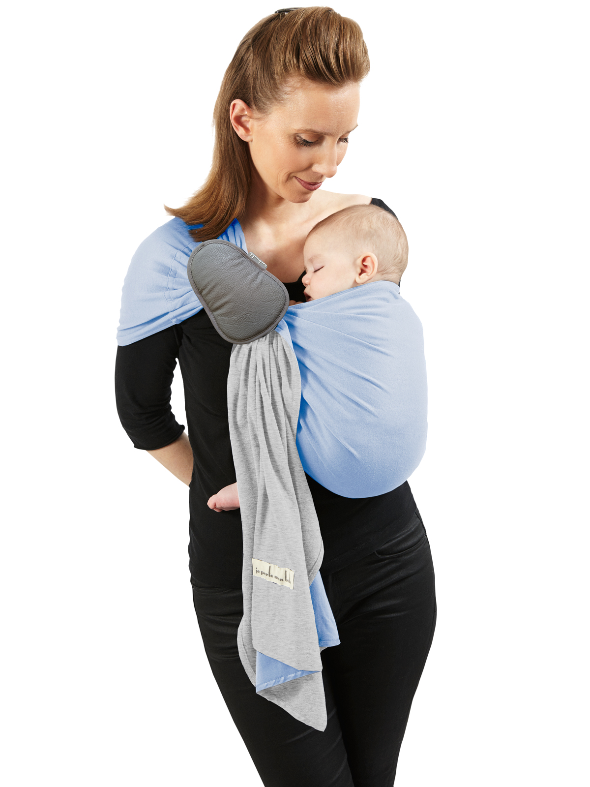 Echarpe sling je porte mon bébé gris chiné bleu